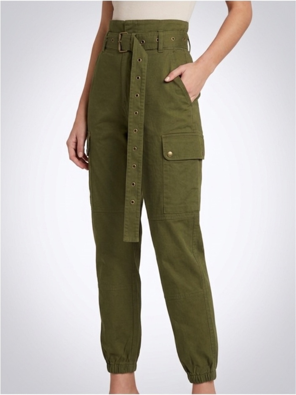 New Simon’s Highrise Olive Green Cargo Pants with Belt Size Extra Small Cotton